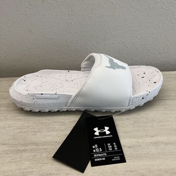 Under Armour Men Sz 11 UA The Rock Project 3 Slide White Halo Grey - Picture 11 of 11